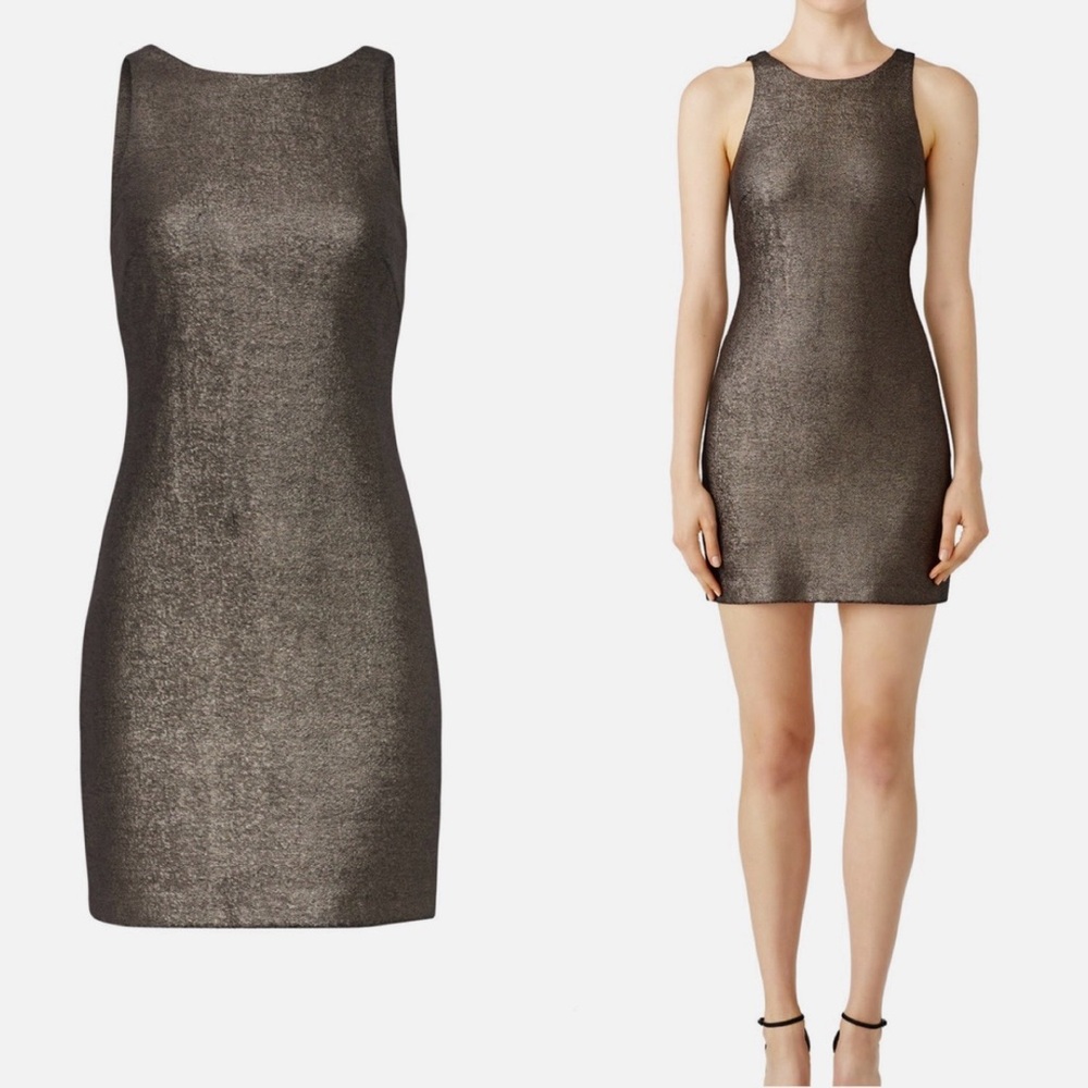 Halston Heritage Metallic Bronze‎ Gold Sleeveless Mini Sheath Dress Size Large - Picture 4 of 15